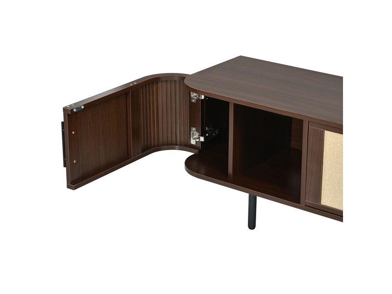  Meuble tv 180 cm avec rangement, 4 portes avec façade effet tressé, design moderne en mdf avec pieds en métal, noir  - Conforama E
