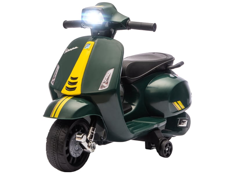  Moto vespa électrique sous licence pour enfants, batterie rechargeable 6v, roues et lumières, 2-4 ans, vert foncé  - Conforama B