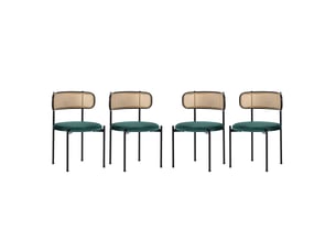 Chaises de salle à manger lot de 4 avec dossier en rotin et assise ronde - lpospi - pieds en métal, velours vert