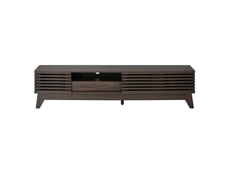  Meuble tv 170 x 35 x 40 cm 3 portes 1 tiroir marron mdf façade rainurée niches ouvertes salon  - Conforama A