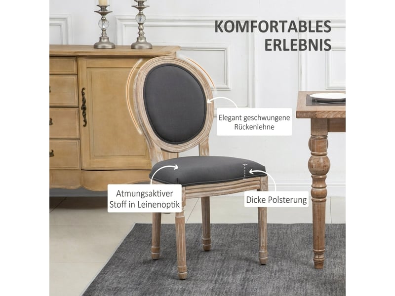  Lot de 2 chaises de salle à manger rembourrées à dossier haut  - pieds sculptés bois et métal - gris  - Conforama D