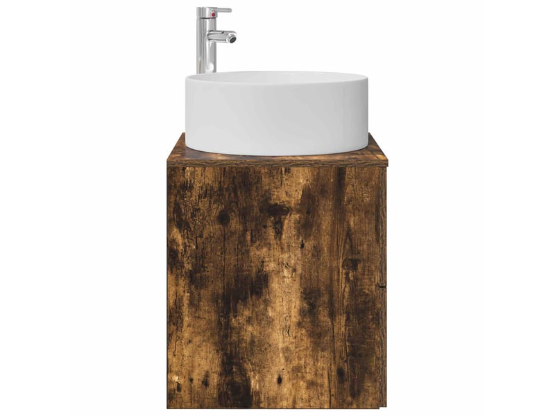  Vanité de lavabo mural, meuble de rangement chêne fumé 49.5x44.5x65.5 cm  - Conforama D