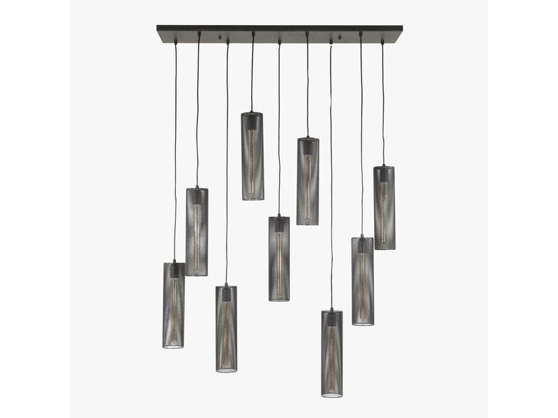  Suspension en tube 9 lampes ajustables en métal noir 100x150 cm  - Conforama A