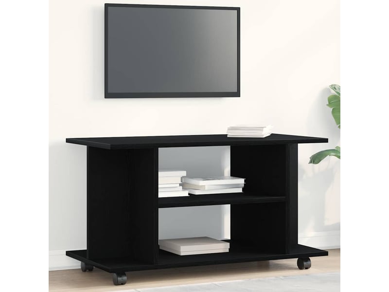  Meuble tv - banc tv - meuble de rangement à roulettes en chêne noir 80x40x45 cm bois d'ingénierie  - Conforama B