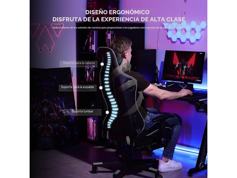  Gtplayer chaise de jeu ergonomique avec bluetooth et repose-pieds 200 kg - gris GT890MF-GY - Conforama E