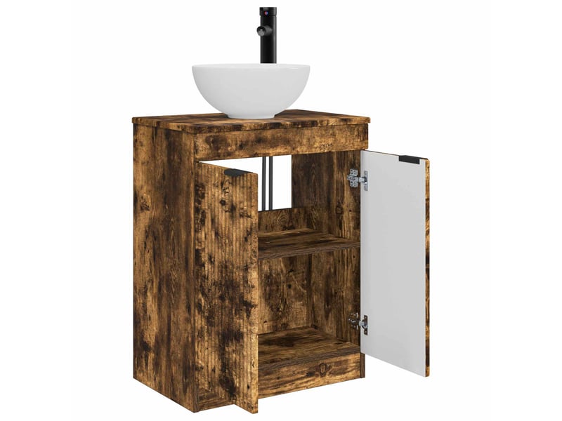  Meuble salle de bain avec évier, meuble de rangement chêne fumé 54x35x83 cm shl1884  - Conforama D