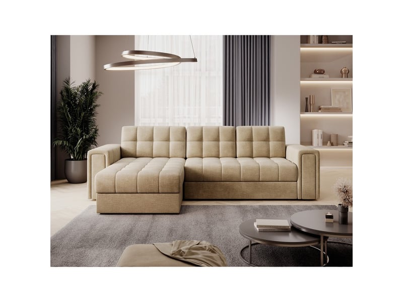  Canapé d'angle convertible kapitara beige réversible avec coffre de rangement  - Conforama C