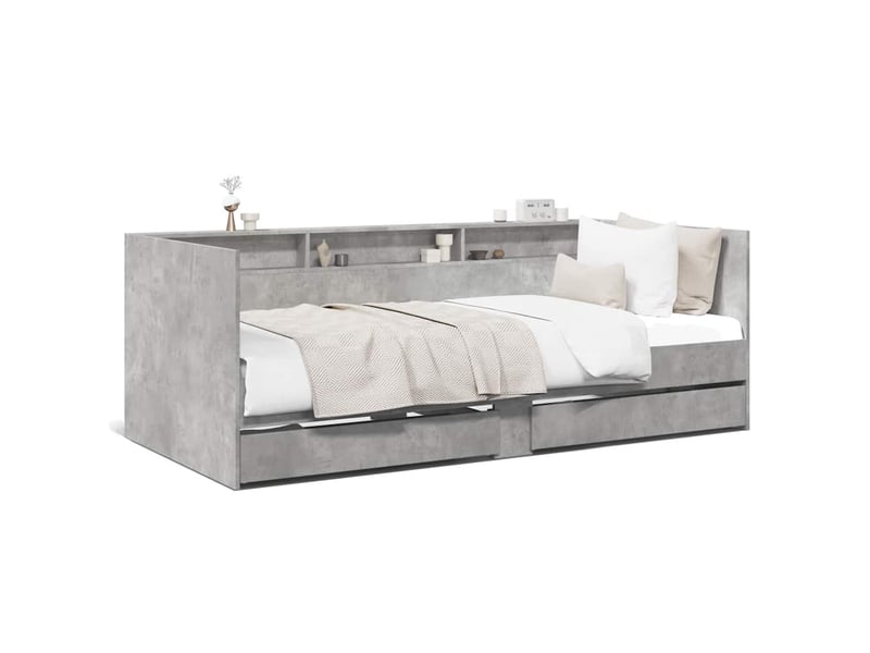  Lit simple- lit adulte -  lit de jour avec tiroirs sans matelas gris béton 100x200 cm  - Conforama A