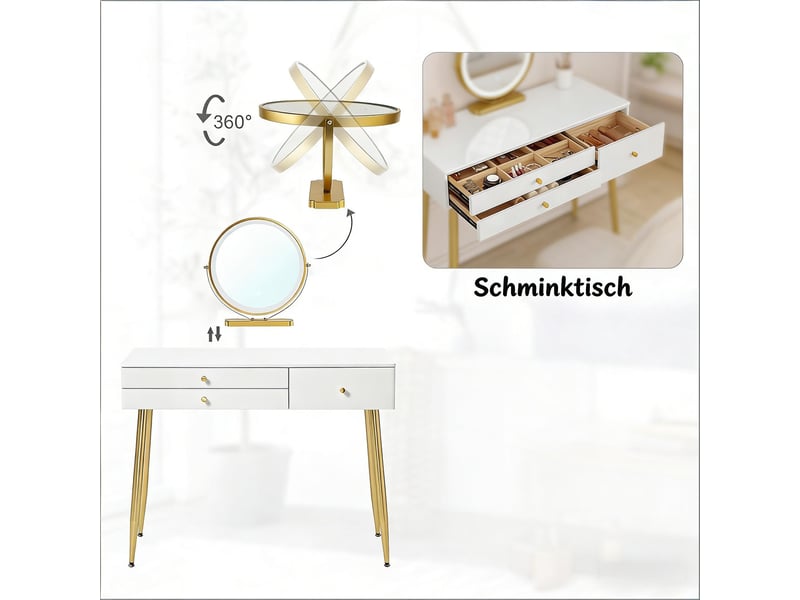  Table de travail avec 3 tiroirs, bureau d'ordinateur, coiffeuse (uniquement avec table de maquillage et chaise) 1005006011560883-1 - Conforama D