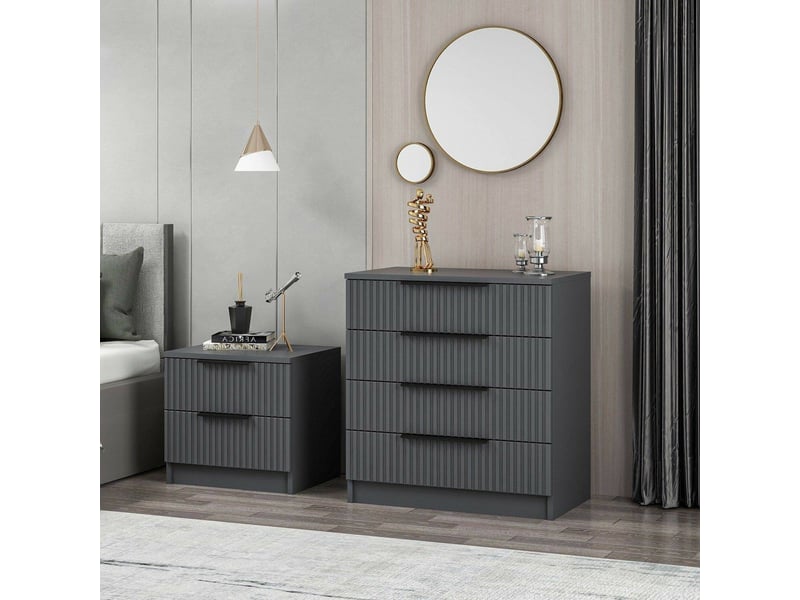  Commode vicente, 7 tiroirs, 72x42x77h cm noir anthracite Vicente - Conforama E