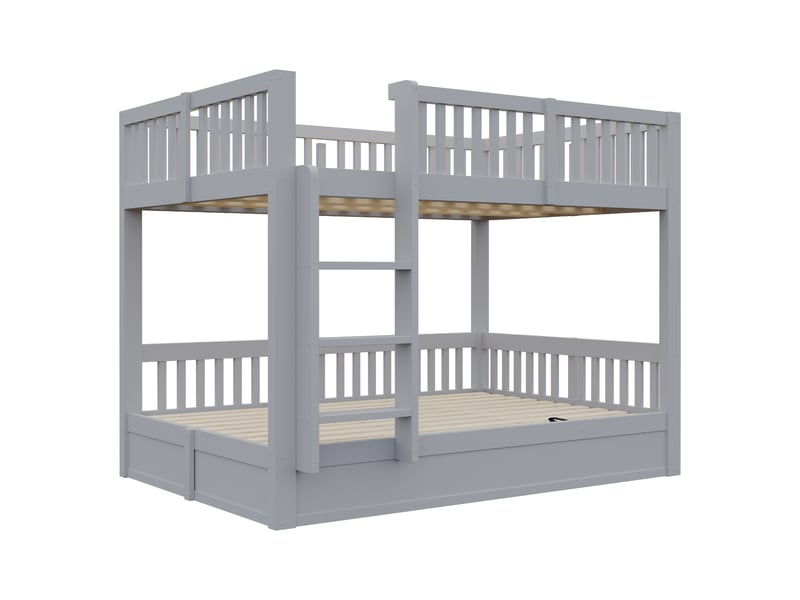  Lit superposé 140x200 cm en bois massif avec coffre hydraulique sous le lit inférieur et escalier, gris Fay Lum - Conforama R