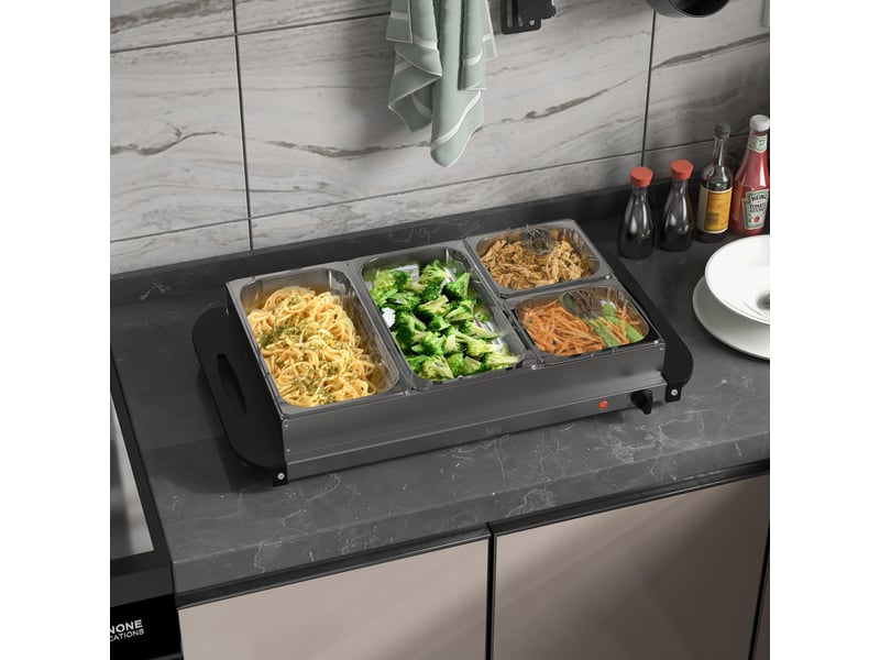  Chauffe-plats électrique acier inoxydable 300 w capacité 2 x 2,4 l et 2 x 1 l plaque chauffante et réglable températur  - Conforama D