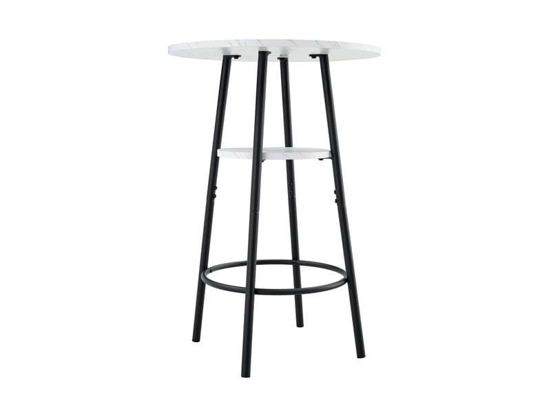 Table de bar, 60x60x89 cm, double espace de rangement et effet marbre, plateau mdf, piètement métal, coloris noir - Conforama A