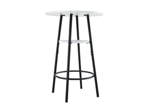 Table de bar, 60x60x89 cm, double espace de rangement et effet marbre, plateau mdf, piètement métal, coloris noir