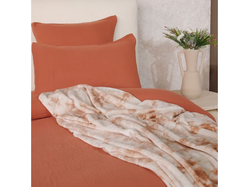  Parure housse de couette 260x240cm + 2 taies 100% gaze de coton lavée safran - valma VALMA - Conforama D