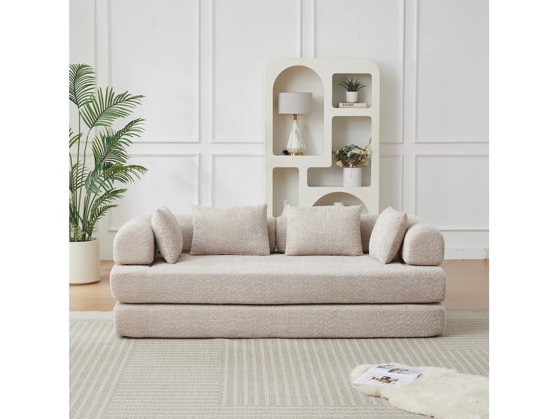  Canapé 2 places 4-en-1 en tissu chenille kaki avec 4 coussins  - Conforama W