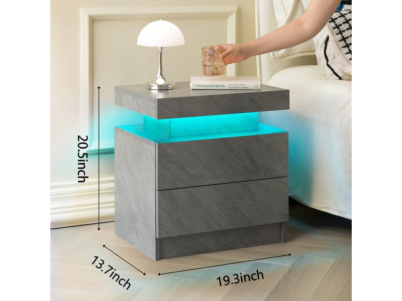 Table de chevet led 50 x 53 x 36 cm – gris foncé – 2 tiroirs et éclairage multicolore réglable - Conforama C