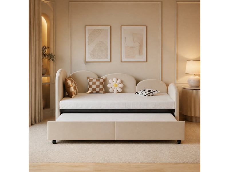  Lit enfant en forme de fleur beige 90 x 200 cm avec tiroir de rangement  - Conforama B