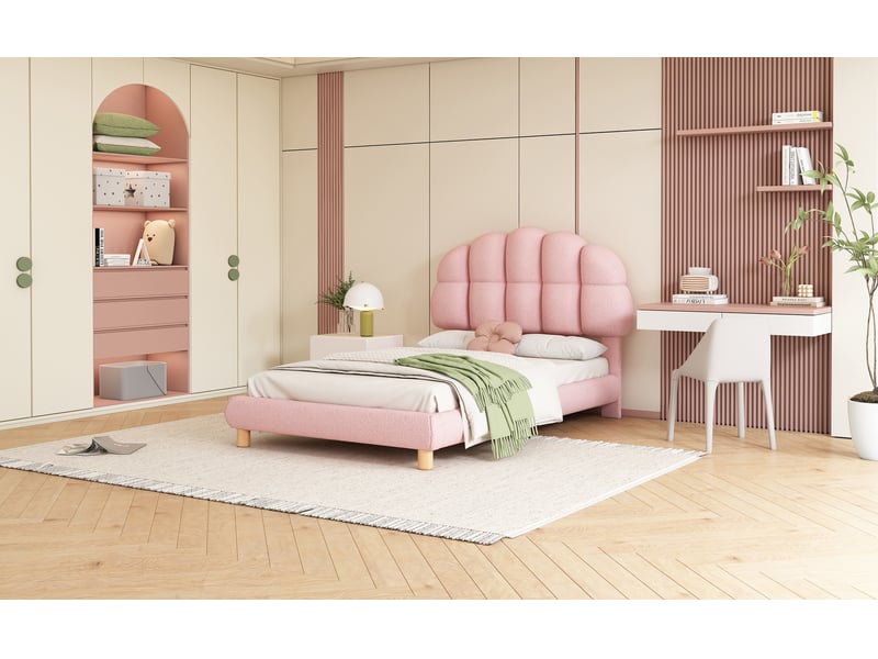  Lit simple 90 × 200 cm, sommier à lattes, rose  - Conforama B