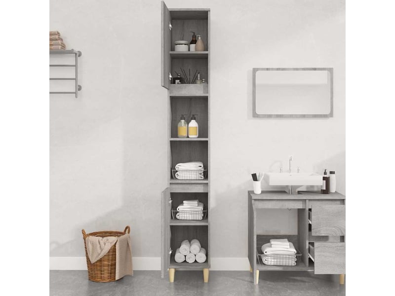  Amoire de salle de bain sonoma gris 30x30x190cm bois d'ingénierie shl5601  - Conforama C