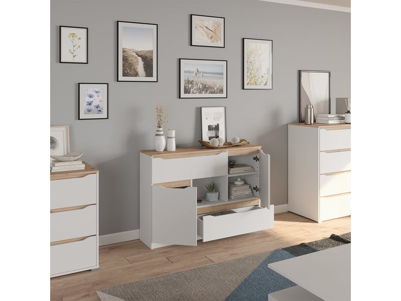  Vicco commode avec tiroirs, blancchêne artisan, 120x83.6cm  - Conforama E