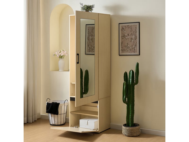  Meuble d'entrée étroite avec miroir - 54x34.5x179.5cm - meuble vestiaire avec tringle extensible - bois  - Conforama C