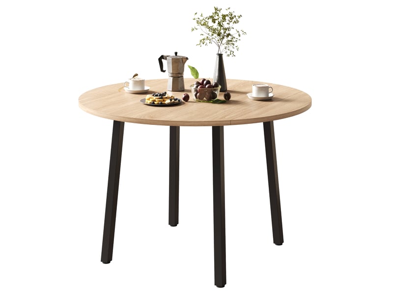 Table à manger ronde pliante 100 x 100 cm, mdf et pieds en métal, chêne clair  - Conforama A