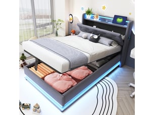 Lit coffre 90x200 cm <strong></strong>  <strong></strong> coloris gris
