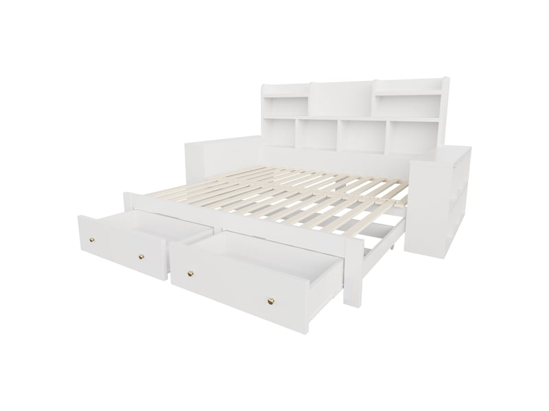  Lit banquette extensible 90180x200 cm blanc avec rangements, prises et led  - Conforama E