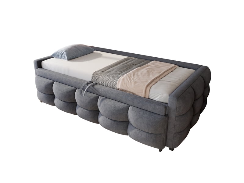  Lit gigogne 90+180x190 cm avec sommier à lattes en velours teddy gris  - Conforama A