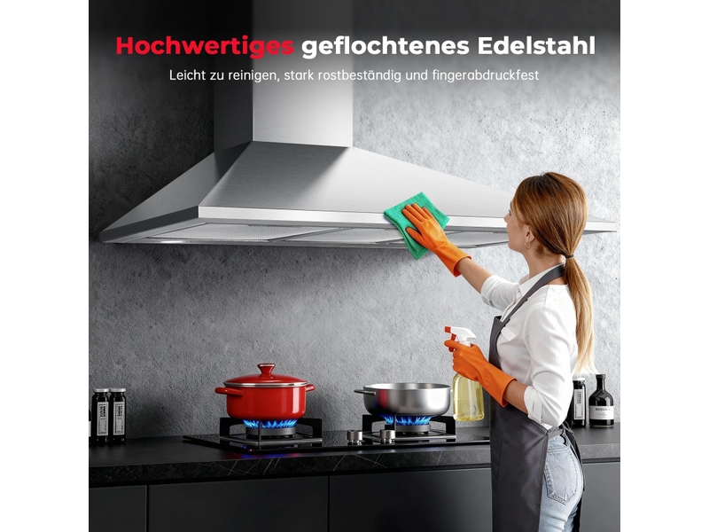  Hotte aspirante murale 90 cm en acier inoxydable, débit d'air 450 m³h, éclairage led et fonctionnement évacuation ou recyclage  - Conforama R