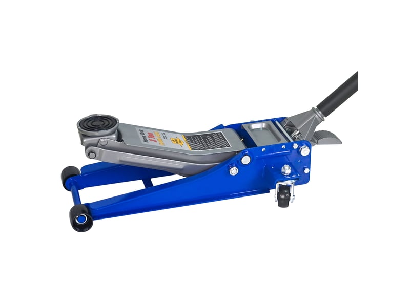 Cric rouleur hydraulique 3 tonnes 67 x 33 cm bleu et argent, acier et aluminium, double pompe rapide - Conforama D