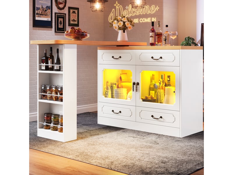  Table de bar blanc - 203cm led mdf table de bar blanc - Conforama D