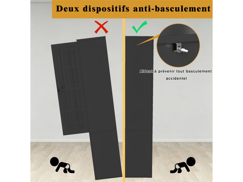  Lot de 2 buffets hauts 140 x 38,3 x 180 cm avec led rgb, portes vitrées, casier à vin et étagères réglables, noir  - Conforama E