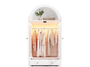 Armoire 80x50x200 cm cintrée avec led, portes vitrées et 3 tiroirs blanche