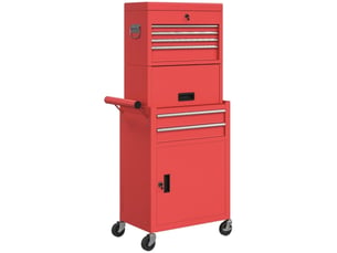 Armoire à outils roulante rouge en acier avec 6 tiroirs et 2 portes, meuble de rangement verrouillable pour atelier