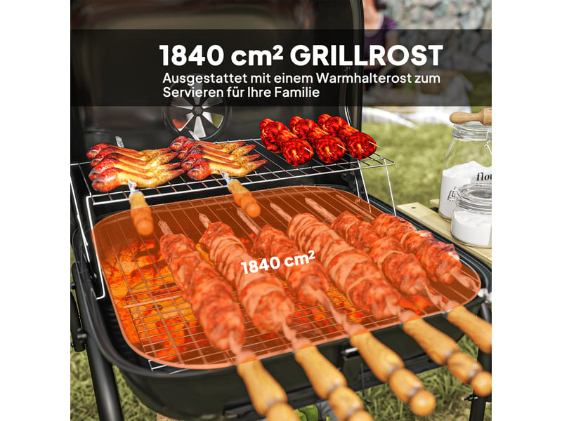  Barbecue au charbon sur pied avec couvercle, roulettes et 1840 cm² de cuisson  - Conforama R