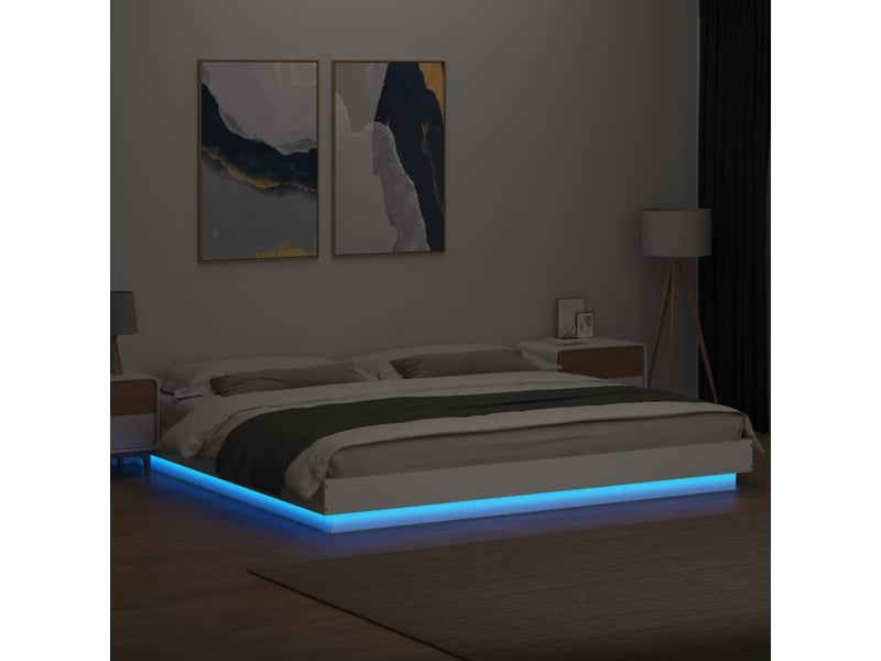 Lit double- lit adulte - cadre de lit avec lumières led sans matelas blanc 200x200 cm - Conforama C