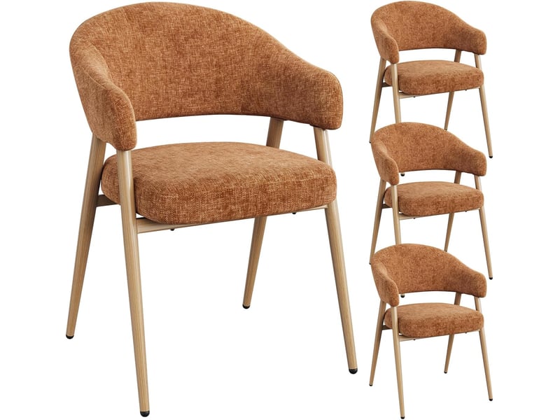  Lot de 4 chaises de salle à manger, ergonomique，pieds métalliques, siège en tissu chenille，orange  - Conforama A
