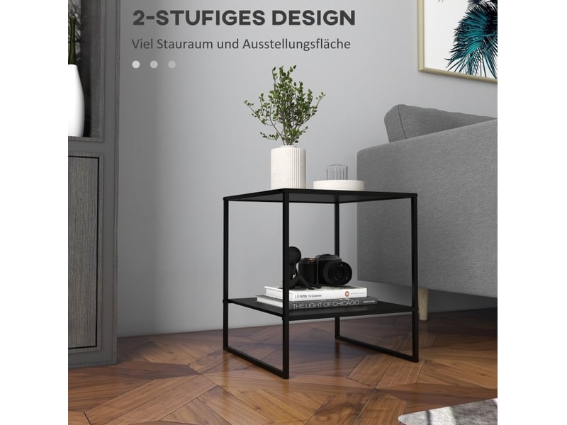  Table d'appoint industrielle 40x40x45 cm en acier noir avec étagère  - Conforama D