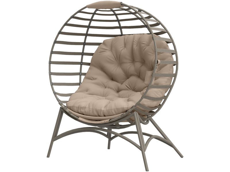  Fauteuil papasan, chaise de jardin, fauteuil en osier avec coussin, fauteuil lounge ovale, pliable, 118 x 77 x 139 cm  - Conforama B