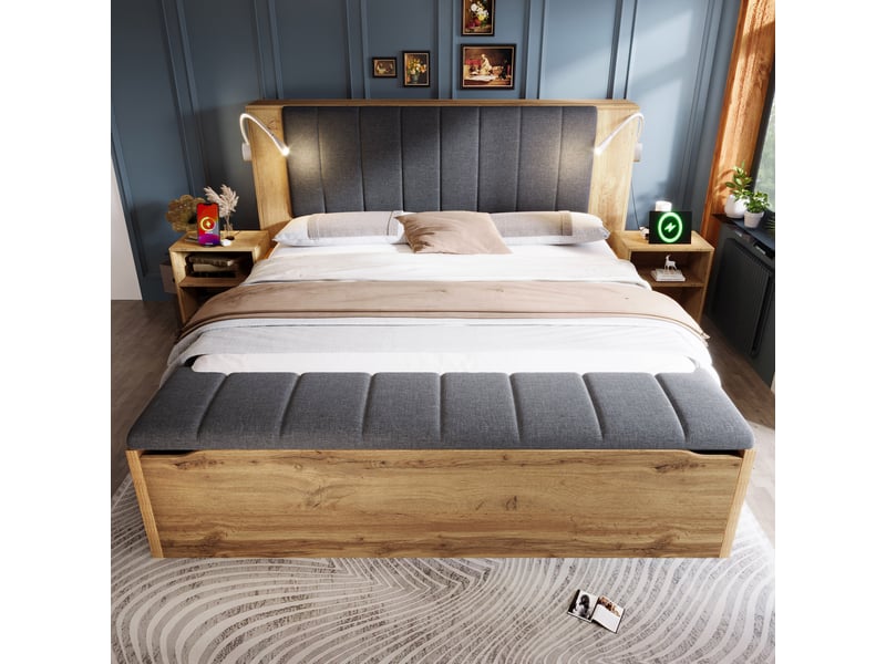  Lit double en bois chêne 160x200 cm  - Conforama D