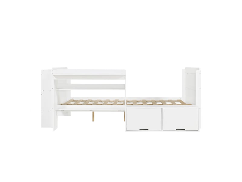  Lit simple 120x200 cm - lit enfant en bois avec bureau et rangement - lit multifonction blanc  - Conforama W