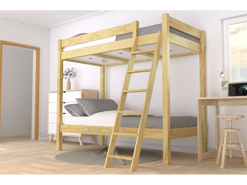  Lit superposé 2 places 80x190 échelle inclinée bois abc, miel SUPABCIN80-M - Conforama B