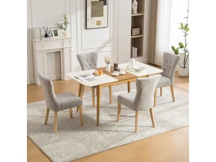 Chaises de salle à manger modernes rembourrées, pieds bois massif, chenille gris, rivets décoratifs – lot de 2