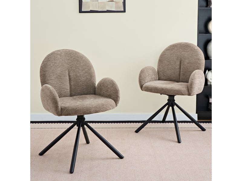 Lot de 2 chaises de salle à manger pivotantes avec accoudoirs - chenille métal noir taupe - Conforama B