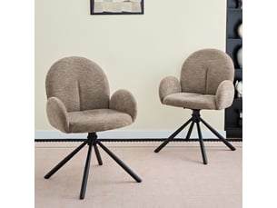 Lot de 2 chaises de salle à manger pivotantes avec accoudoirs  - chenille métal noir taupe