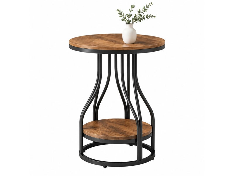  Table d'appoint ronde 50x50x59 cm en métal et panneau de particules avec étagère noir et marron chicfurn  - Conforama A