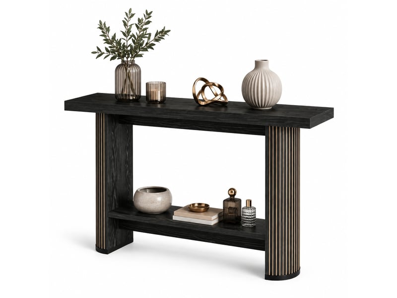  Console étroite avec plateau en bois noir, design moderne, pour entrée, couloir, salon ou derrière canapé, gain de place  - Conforama A