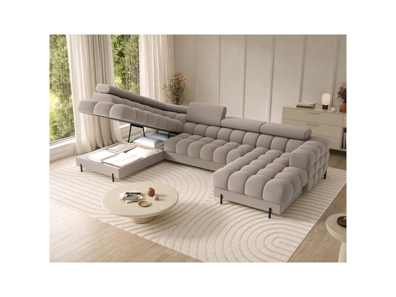 Canapé panoramique convertible beige angle gauche feraria 358x93x202cm - Conforama C